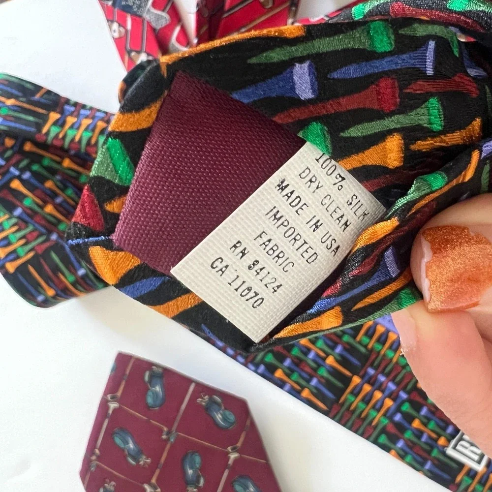 Lot of 3 Mens Golf Themed 100% Silk Ties Neckties Made in USA Novelty Print‎